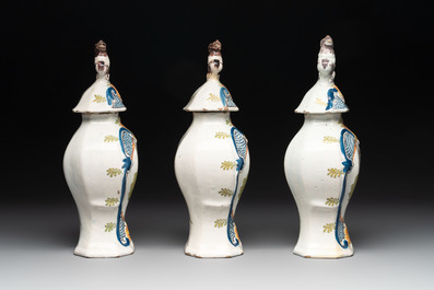 A polychrome Dutch Delft five-piece garniture with the portrait of William I of The Netherlands, early 19th C.