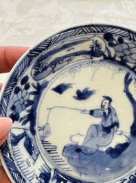 23 Chinese blue and white saucers with figural design, Yongzheng/Kangxi