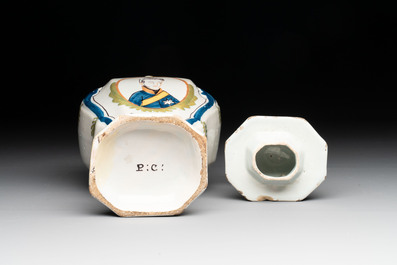 A polychrome Dutch Delft five-piece garniture with the portrait of William I of The Netherlands, early 19th C.