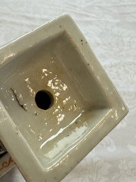 A pair of Chinese famille verte square candle holders, 19th C.