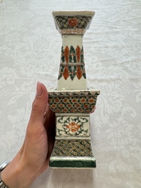 A pair of Chinese famille verte square candle holders, 19th C.