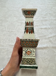 A pair of Chinese famille verte square candle holders, 19th C.