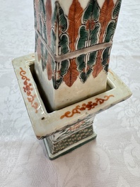 A pair of Chinese famille verte square candle holders, 19th C.