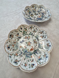 Two Chinese famille verte lotus-shaped plates, Johanneum mark, ex-collection of August the Strong, Kangxi