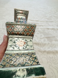 A pair of Chinese famille verte square candle holders, 19th C.