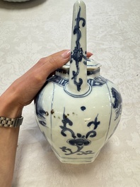 A Chinese blue and white 'Mythical Beasts' wine pot and cover, Transitional period