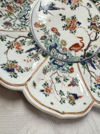 Two Chinese famille verte lotus-shaped plates, Johanneum mark, ex-collection of August the Strong, Kangxi