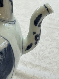 A Chinese blue and white 'Mythical Beasts' wine pot and cover, Transitional period