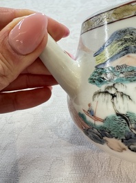 A Chinese famille rose 'Mountainous Landscape' teapot and cover, Yongzheng