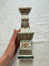 A pair of Chinese famille verte square candle holders, 19th C.