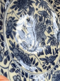 Seven Chinese blue and white plates with figural and floral design, 18/19th C.