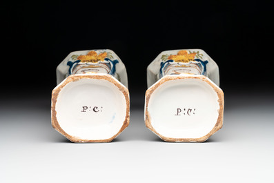 A polychrome Dutch Delft five-piece garniture with the portrait of William I of The Netherlands, early 19th C.