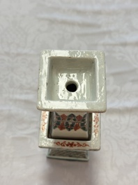 A pair of Chinese famille verte square candle holders, 19th C.