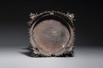 A Japanese bronze vase carried by a dragon, Meiji, 19th C.