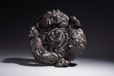 Two large Chinese carved wooden stands, 19th C.