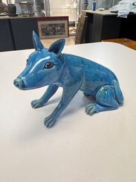 A Chinese turquoise-glazed model of a dog, Qianlong mark, 19th C.