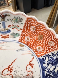A pair of Chinese famille verte 'Sea Creatures' lobed plates, Kangxi