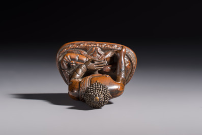 Three Tibetan bronze ritual bells and a bronze Buddha, 19th C.