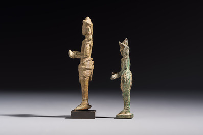 Five bronze figures of divinities, probably Cambodia, 12/13th C.