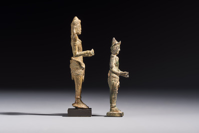 Five bronze figures of divinities, probably Cambodia, 12/13th C.