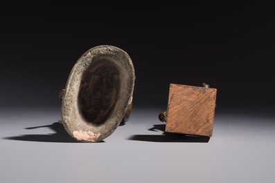 Two bronze Sukhothai-style walking Buddhas, Thailand, 20th C. or earlier