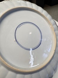 A pair of Chinese famille verte 'Sea Creatures' lobed plates, Kangxi