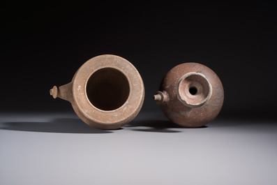Five various pottery wares and a carved stone fragment, South Asia and Southeast Asia, 18th C. and earlier