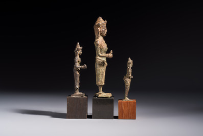 Five bronze figures of divinities, probably Cambodia, 12/13th C.