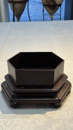 A Chinese soapstone-embellished hongmu 'Antiquities' box and cover, 19th C.