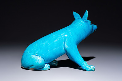 A Chinese turquoise-glazed model of a dog, Qianlong mark, 19th C.