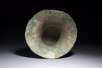 A Chinese archaic bronze ritual wine vessel with Taotie design, 'Zun 尊', Shang