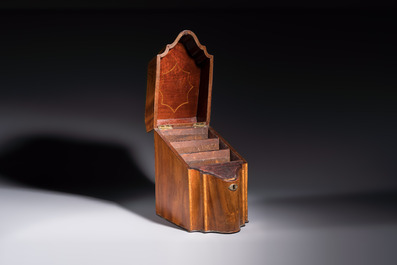 A George III mahogany knife box with marquetry inlay, later converted into a letter box, England, late 18th C.