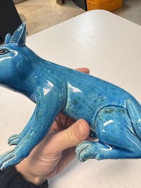 A Chinese turquoise-glazed model of a dog, Qianlong mark, 19th C.