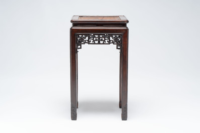 A Chinese hongmu stand and a square low table, 19th C.