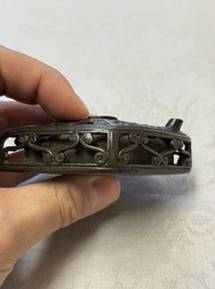 A Chinese openworked double-walled lozenge-shaped bronze water dropper, Ming