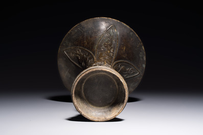 A Chinese archaistic bronze vase with Chilong design, 'Gu 觚', Ming