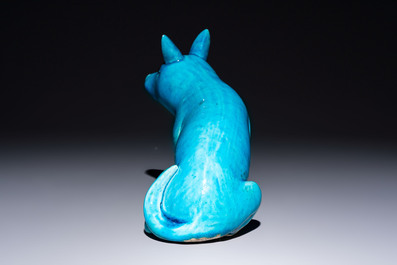 A Chinese turquoise-glazed model of a dog, Qianlong mark, 19th C.