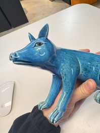 A Chinese turquoise-glazed model of a dog, Qianlong mark, 19th C.