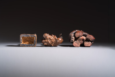 A group of 11 Chinese carved bamboo and wooden works, 19/20th C.