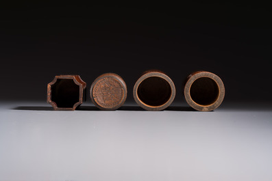 A group of 11 Chinese carved bamboo and wooden works, 19/20th C.