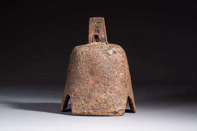 Seven various Chinese bronze and cast-iron bells, Han and later