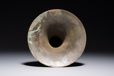 A Chinese archaistic bronze vase with Chilong design, 'Gu 觚', Ming