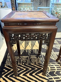 A Chinese hongmu stand and a square low table, 19th C.