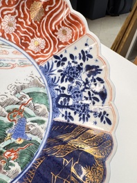 A pair of Chinese famille verte 'Sea Creatures' lobed plates, Kangxi