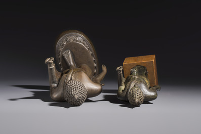 Two bronze Sukhothai-style walking Buddhas, Thailand, 20th C. or earlier