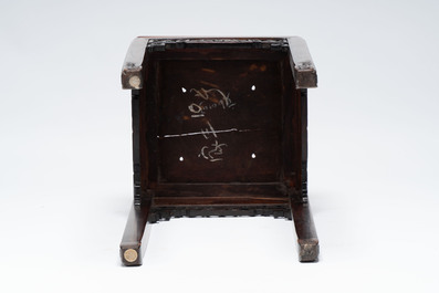 A Chinese hongmu stand and a square low table, 19th C.