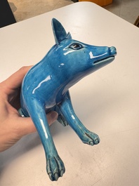 A Chinese turquoise-glazed model of a dog, Qianlong mark, 19th C.