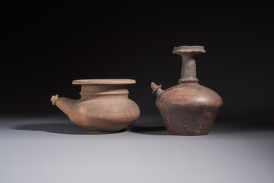 Five various pottery wares and a carved stone fragment, South Asia and Southeast Asia, 18th C. and earlier