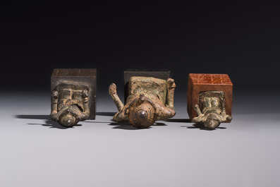 Five bronze figures of divinities, probably Cambodia, 12/13th C.