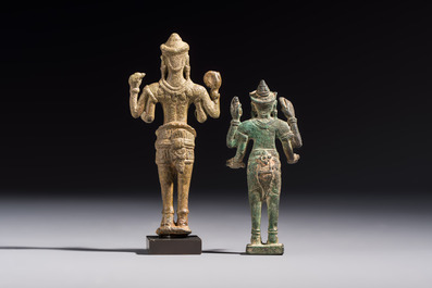 Five bronze figures of divinities, probably Cambodia, 12/13th C.